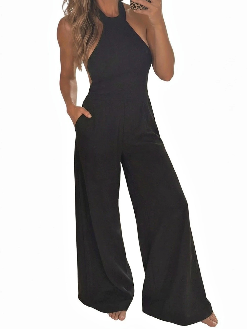Black Wide Leg Halter Jumpsuit Like New